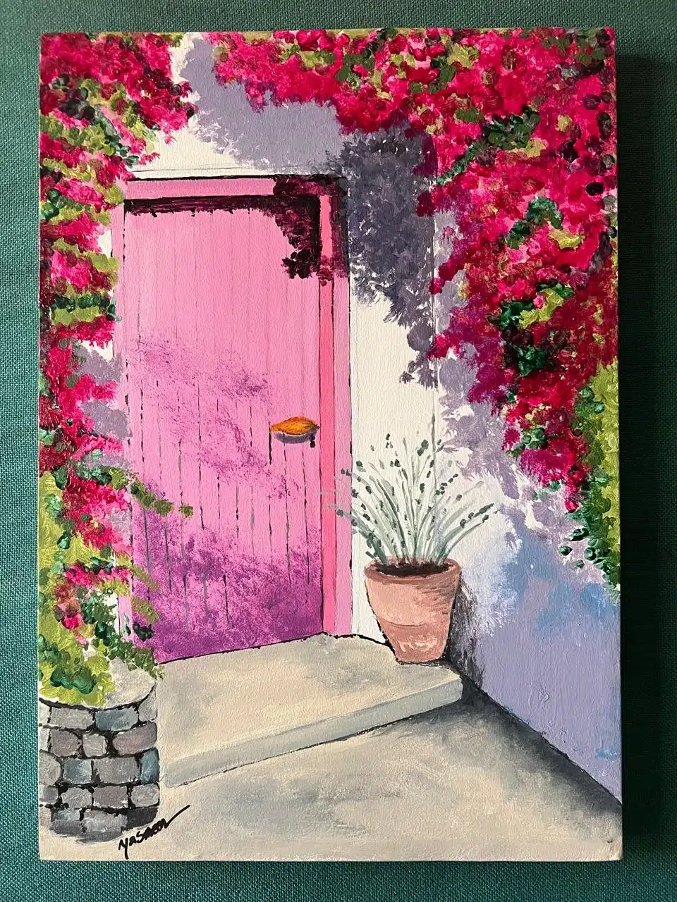 Dream House Entry 1 A cheerful light Rose door in a wild jungle