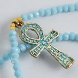 Bluerust key of life pendant in blue tiny stones necklace