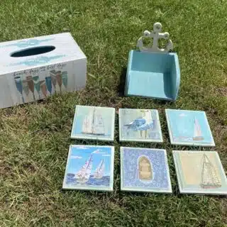 Sea Blue Set Tissue Box & Coasters