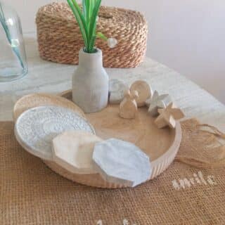 Concrete tray with coasters & vase
