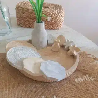 Concrete tray with coasters & vase