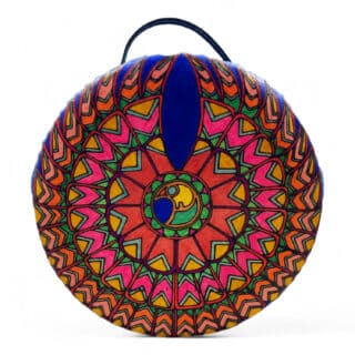 A Handpainted, Genuine Leather, Crossbody/Hand Round Bag with an Egyptian Horus