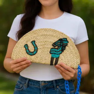 Oval blue clutch