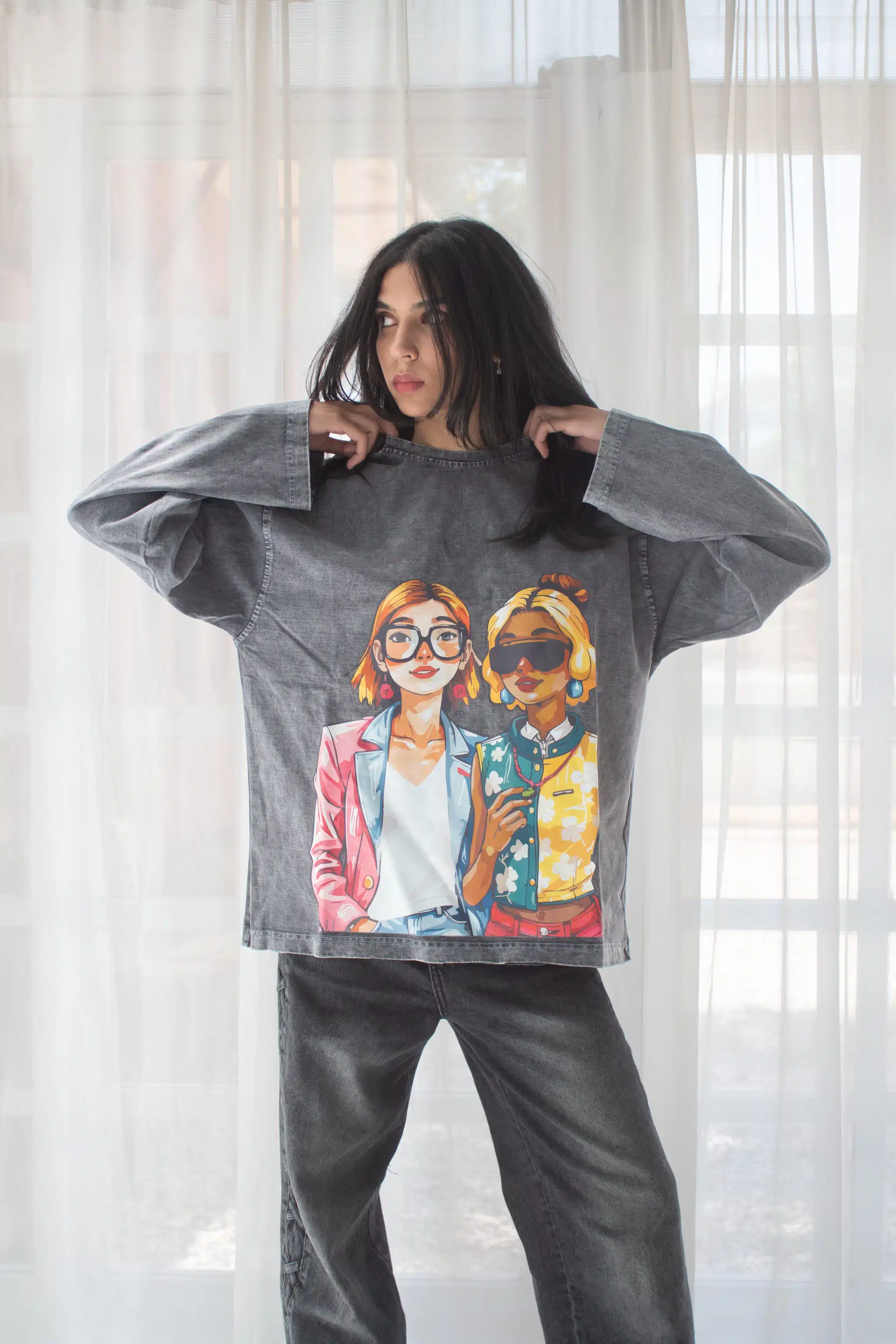 Washed two girls Long sleeve tshirt 3 IMG 0942 scaled