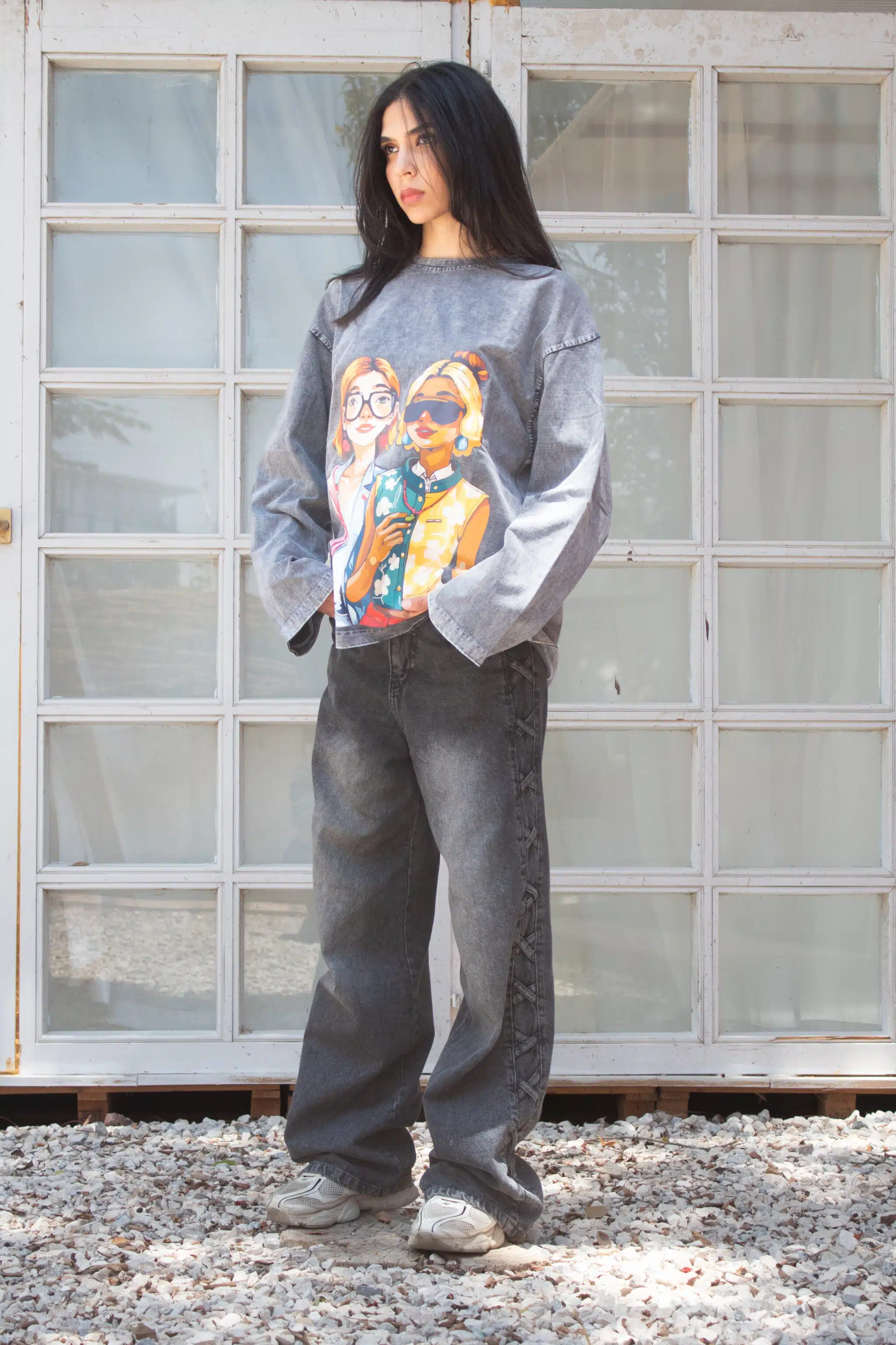 Washed two girls Long sleeve tshirt 1 Washed two girls Long sleeve tshirt