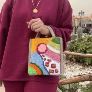 Colorful tufted jute bag