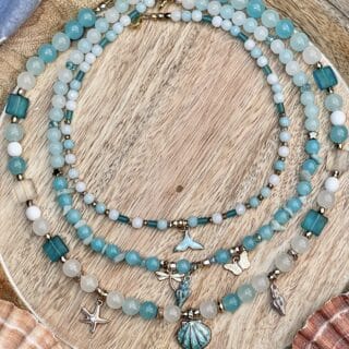 Summer blue necklace stack, sold separately.