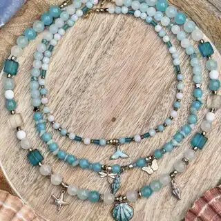Summer blue necklace stack, sold separately.