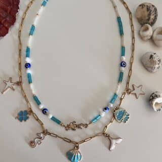 Blue & white charms chain necklace set