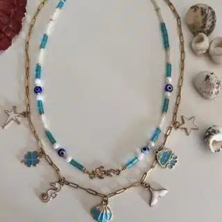 Blue & white charms chain necklace set
