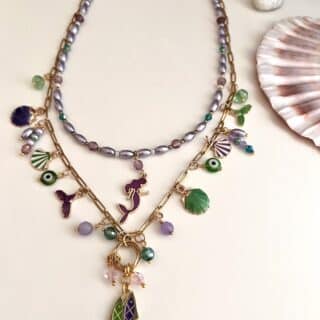 Purple, green summer necklaces.