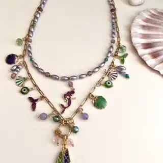 Purple, green summer necklaces.