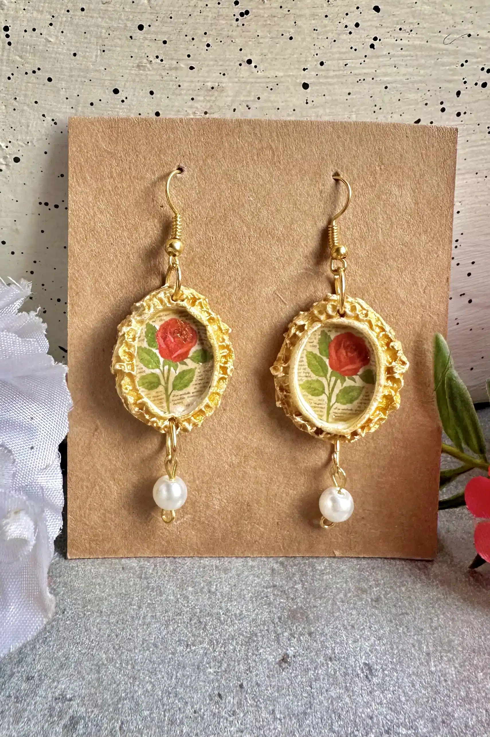 Vintage Red Rose Painting Earring 4 IMG 5973 2 scaled