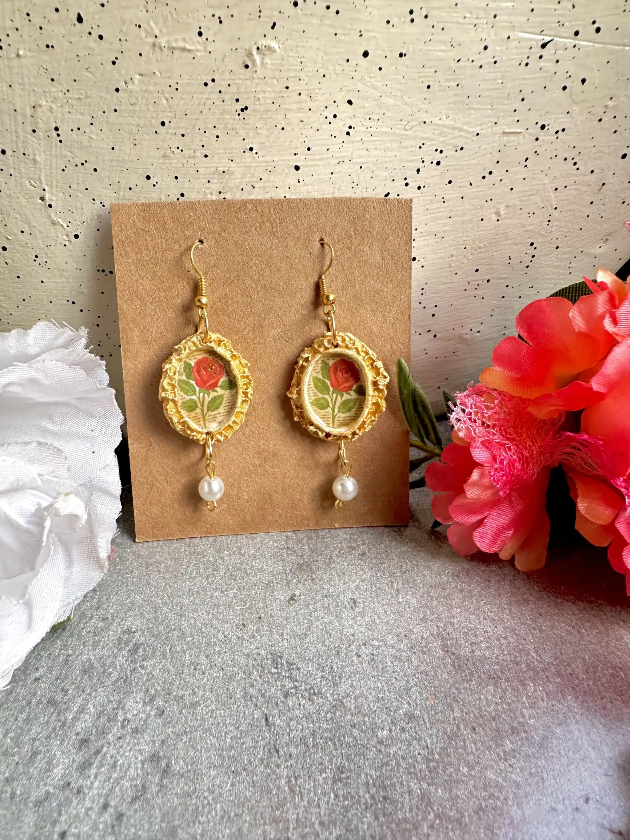 Vintage Red Rose Painting Earring 2 IMG 5974 2 scaled