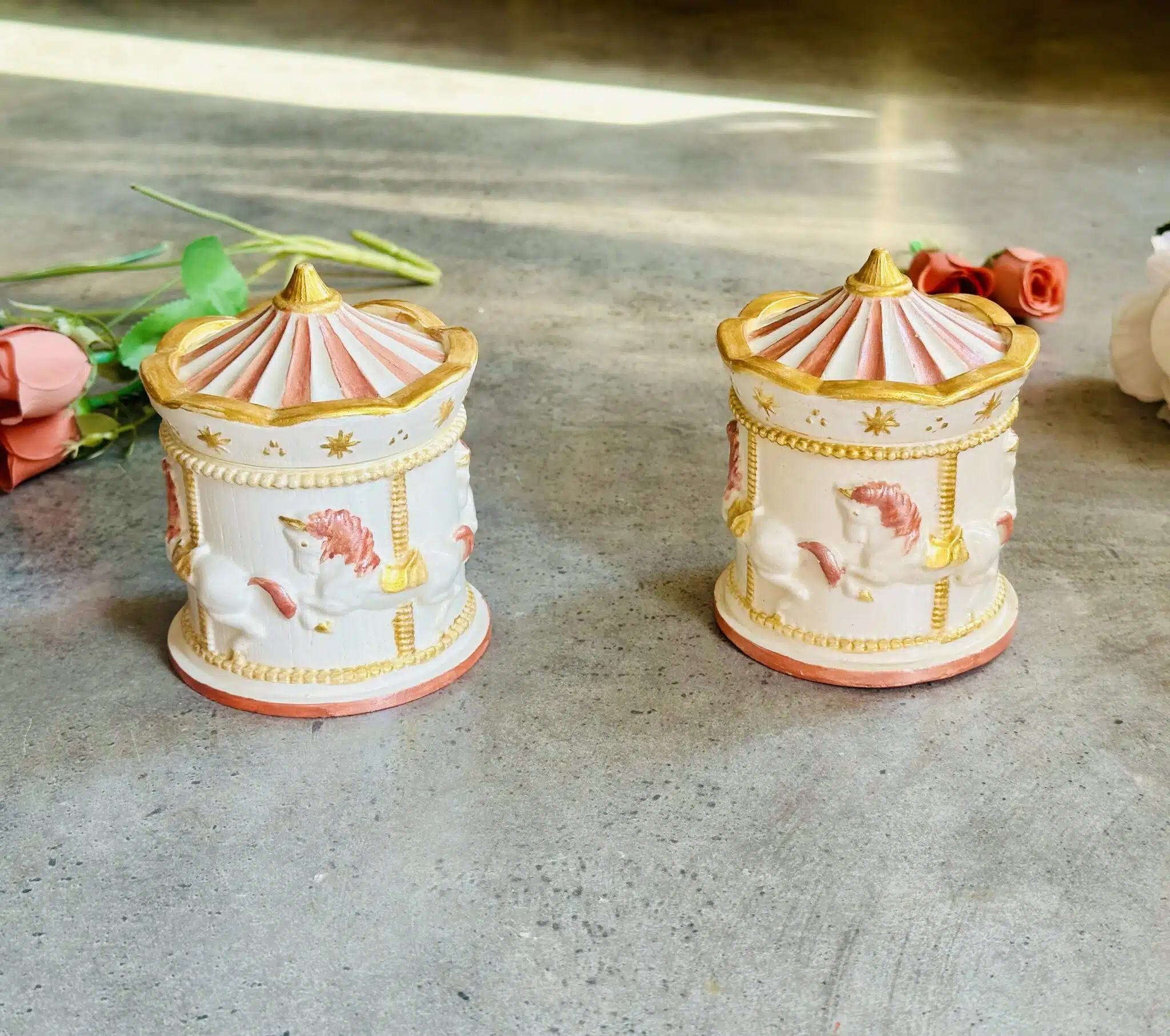 Set of Two Decorative Carousel Boxes 1 Set of Two Decorative Carousel Boxes