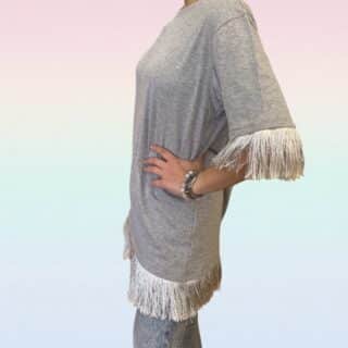 Grey tee with fringe
