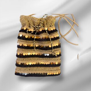 Crochet mini cross bag with black & gold details