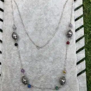 Long Handmade 925 Silver Jade & Agate Necklace/Eyewear holder