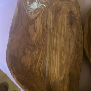 unshaped olive wood plate decorated with mother of pearl 40cm