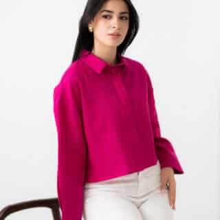 Wild berry Pure Linen Crop Shirt