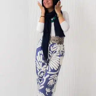 Navy white Palms Wide Leg pants