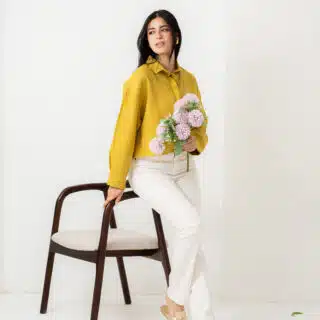 Dijon yellow Pure Linen Crop Shirt