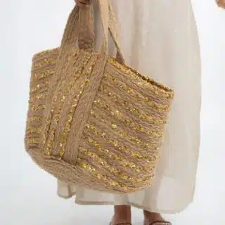 Sandsational Style: The Burlap Sequined Beach Bag in Gold